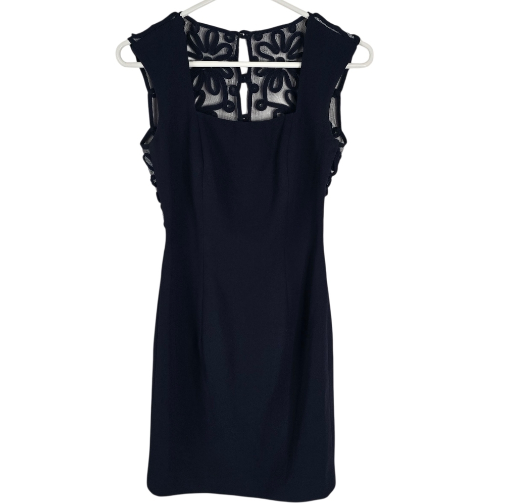 Laundry by Shelli Segal Navy Sheath Dress Lace Mesh Back Size 2 Party Careerwear